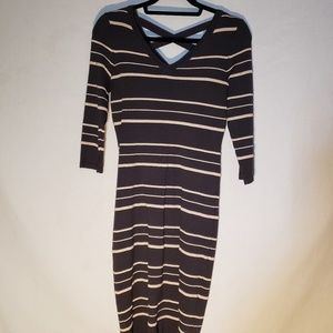 *Pink Rose* Gray and white striped dress, small